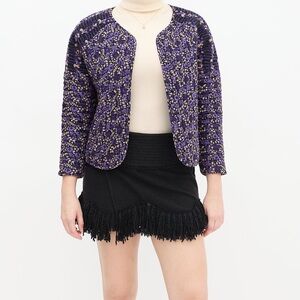 ULLA JOHNSON Womens 4 Black & Purple Floral Quilted Jacket Designer